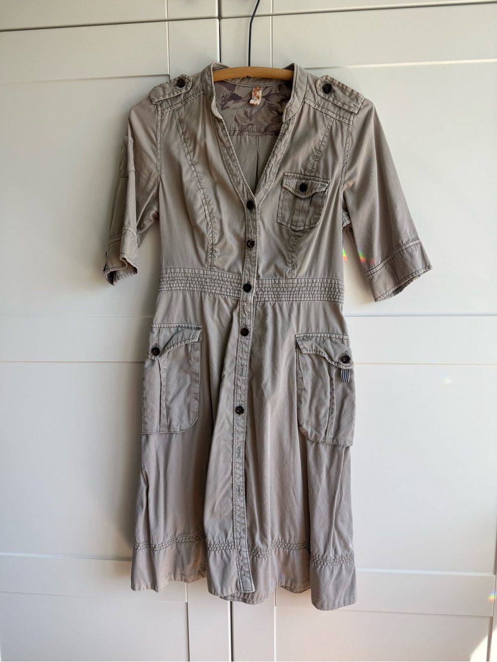 Anthoropologie Neutral Utility Button-Front Dress — Taupe